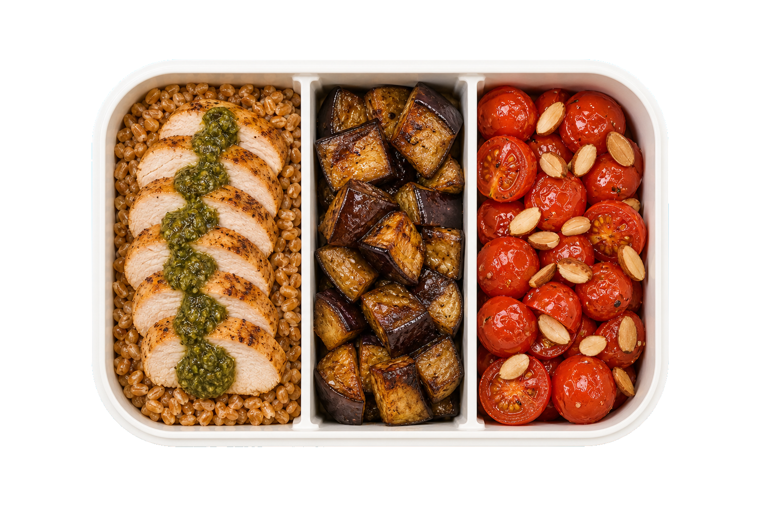 Eggplant Pesto Chicken with Farro
