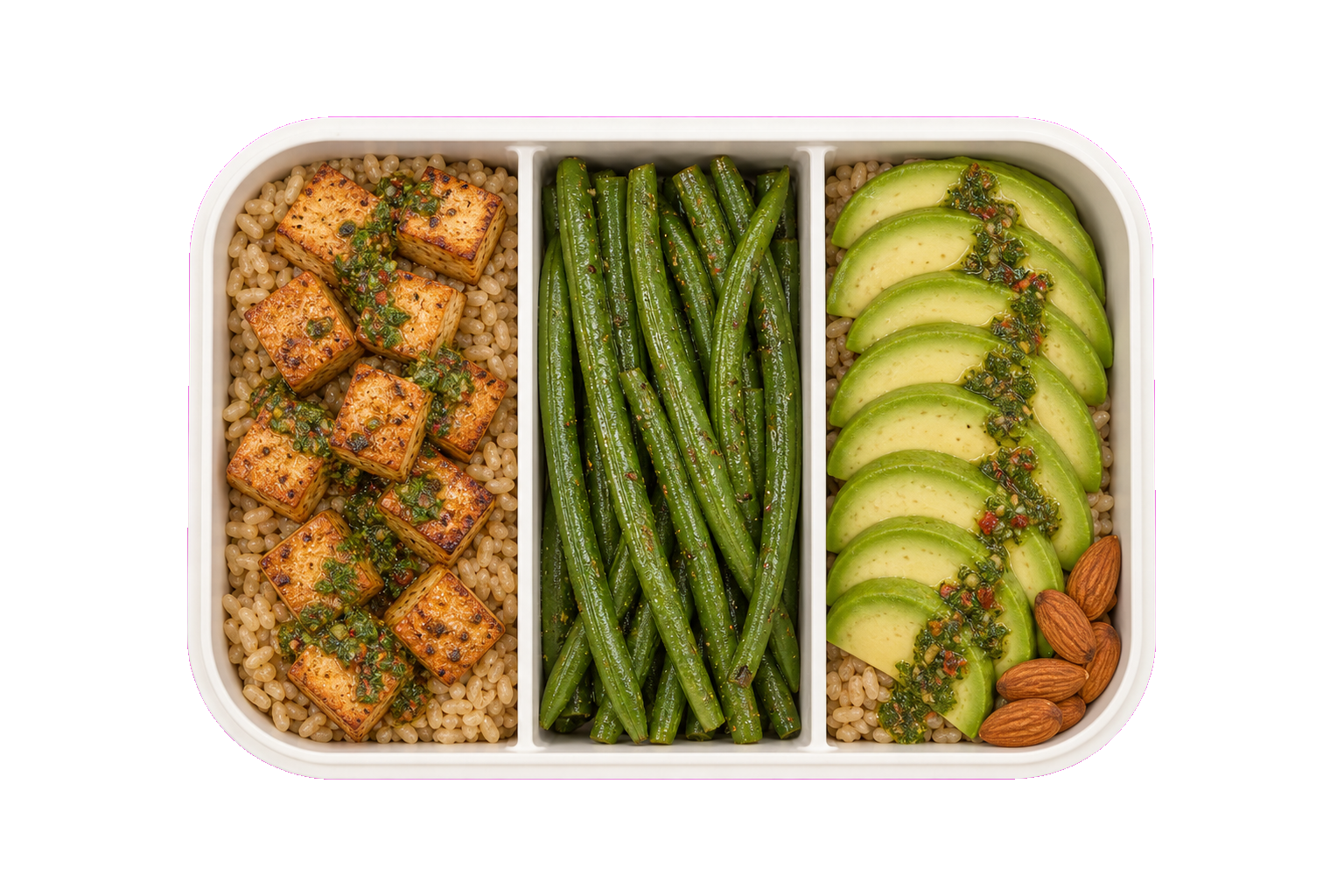 Herbed Tofu Green Bean Rice Lunch with Brown Rice