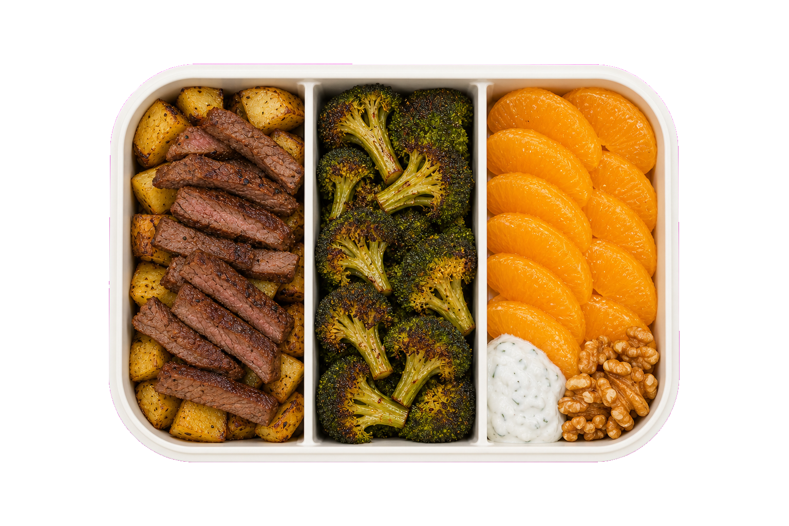 Steak Potato Broccoli Orange
