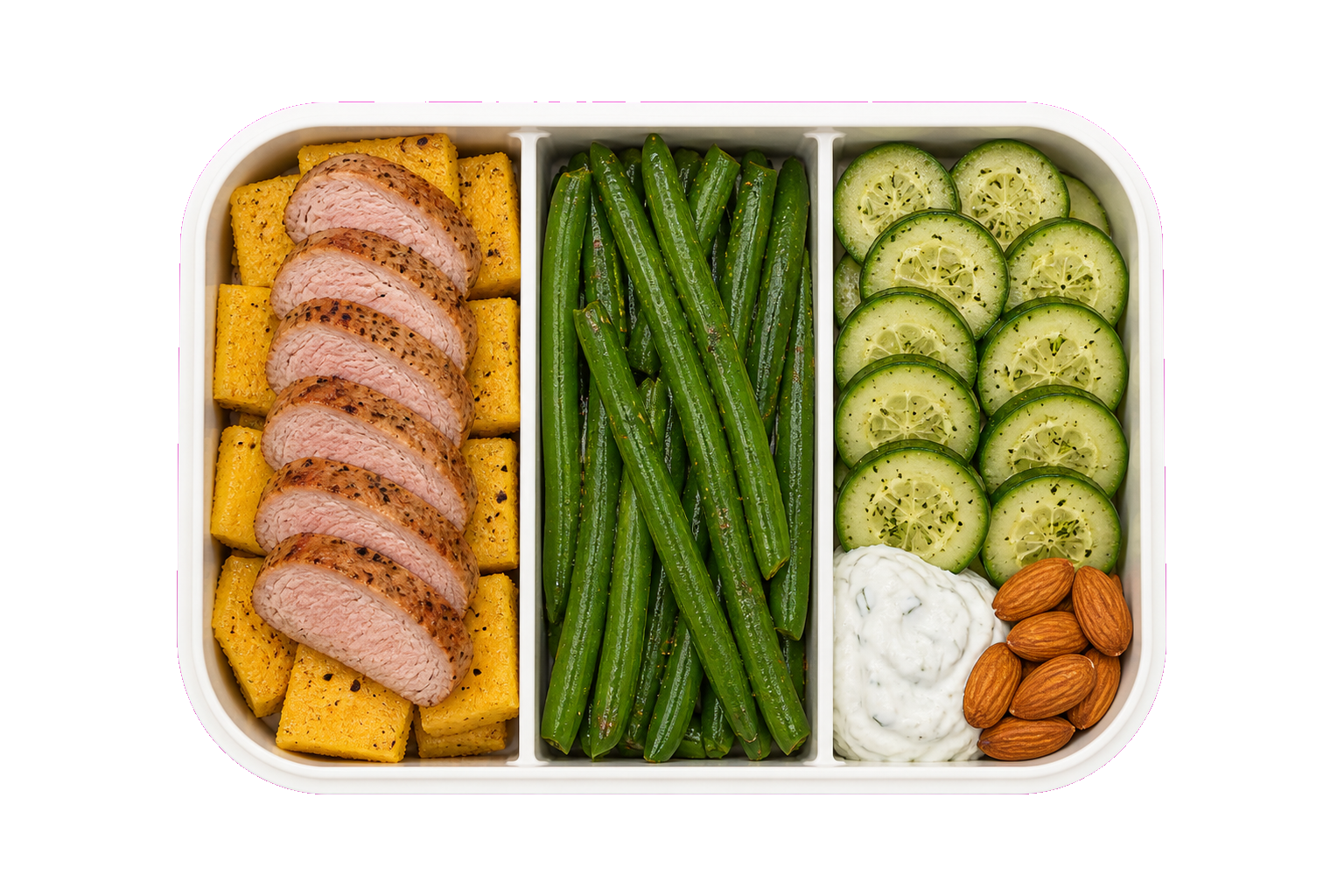 Pork Polenta Green Bean Cucumber