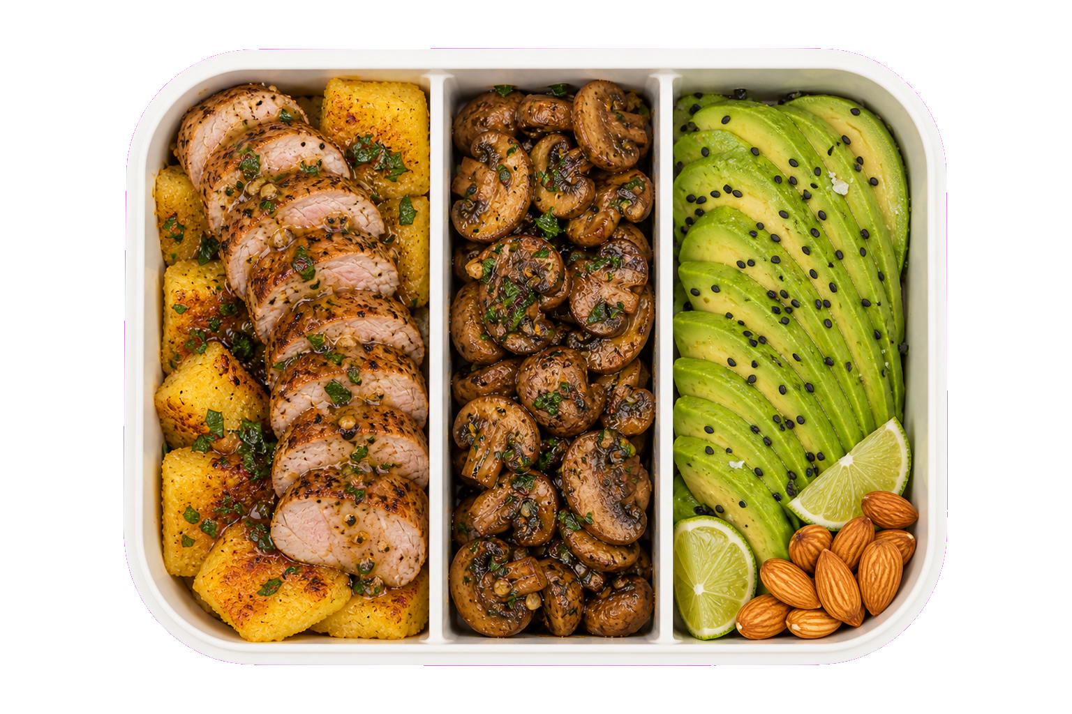 Pork Tenderloin Soft Polenta Squares