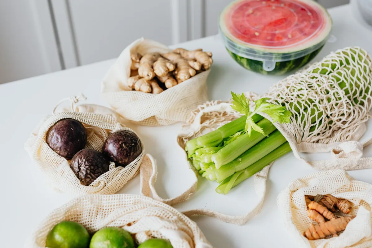 Weekly groceries grouped by produce, protein, dairy and pantry